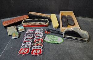 lot 133 image: Shoeshine Brushes, Phillips 66 Patches, and More
