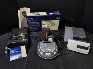 lot 163 image: Vintage Sears Cassette Recorder (new), Aiwa Personal CD Player, Answering System with Caller ID, and Personal Radio