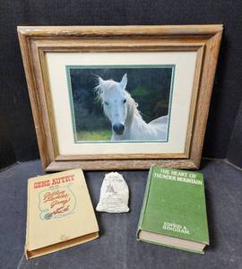 lot 173 image: Horse Picture, Gene Autry and the Golden Ladder Gang Book (Very Old), The Heart of Thunder Mountain Book (1916 copyright), and Marbles