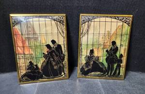 lot 226 image: (2) Vintage Framed Convex Glass Reverse Silhouette Pictures 6x8