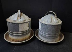 lot 231 image: (2) Galvanized Chicken Waterers
