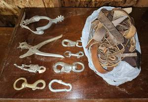 lot 258 image: Stirrup, Leather Straps, Leather Punch, and Buckles