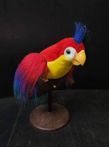 lot 302 image: Vintage Pete the Repeat Talking Parrot 1991 Gemmy Plush Bird on Perch (untested)