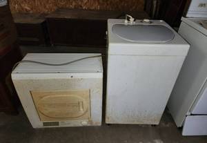 lot 410 image: Sanyo Portable Compact Automatic Washing Machine ASW 36NP (Untested) and Sanyo Clothes Dryer CD 250 UT (Untested)