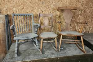 lot 415 image: (3) Wooden Rocking Chairs (need some glue work)