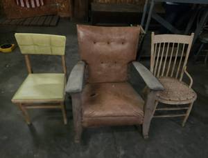 lot 420 image: (2) Vintage Chairs and Vintage Rocking Chair