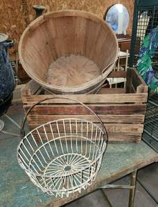 lot 465 image: Crate, Apple Basket, and Egg Basket