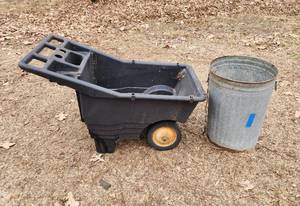 lot 525 image: Garden Cart and Galvanized Trash Can