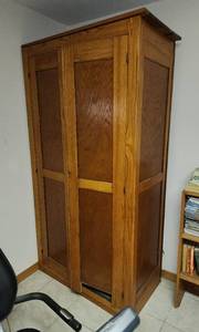 lot 6 image: Antique Chifforobe 44x22x80.5 (located in basement, bring your own loading help) (see pics of piece that needs glued in)