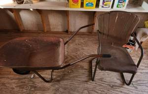 lot 26 image: Metal Wheelbarrow and Metal Lawn Chair (located in shed)