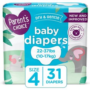 lot 52443 image: Parents Choice Dry and Gentle Baby Diapers, Size 4, 31 Count