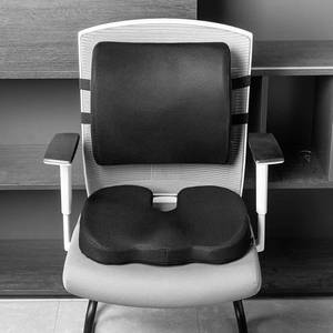 lot 52457 image: Seat Cushion & Lumbar Support, Memory Foam, Black, 2-Pack