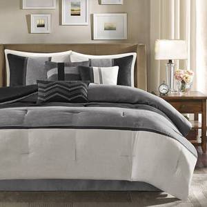 lot 52474 image: 7pc King Overland Faux Suede Comforter Set - Black