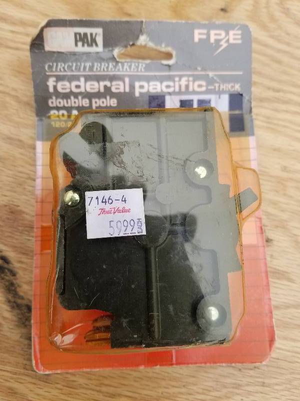 lot 74 image: Federal Pacific 20 Amp Circuit Breaker