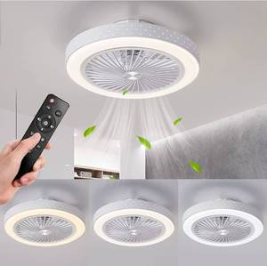 lot 100305 image: Retail $129.00 POWROL Ceiling Fan with Lights Low Profile Flush Mount Ceiling Fans with Remote Control