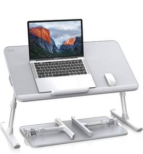 lot 100331 image: SAIJI Leather Laptop Bed Tray Table, Adjustable Laptop Stand with Removable