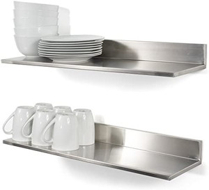 lot 100371 image: Wallniture Plat Stainless Steel Wall Shelf Heavy Duty Restaurant Bar Cafe & Home Kitchen Set of 2