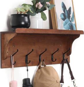 lot 100374 image: TQVAI Coat Rack Wall Mounted, Bamboo Coat Hooks Organizer for Hanging Coat Hat Towel