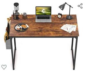lot 200300 image: Study Computer Desk Home Office Writing Small Desk, Modern Simple Style PC Table, Black Metal Frame, Rustic Brown