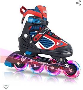 lot 200324 image: MammyGol Blades for Toddler Kids Babies - BlueBlackRed Adjustable with Full Light Up Wheels - Inline