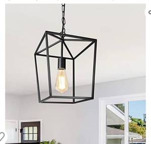 lot 200338 image: Unicozin Pendant Light Hanging Lantern Lighting Fixture for Kitchen and Dining Room, Industrial Retro Iron Chandelier Fixture,E26 Base, Black (Bulbs Not Included)