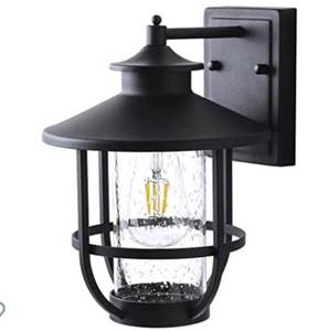 lot 200344 image: Auzetor Outdoor Wall Lantern, Exterior Waterproof Wall Sconce Light Fixture, Anti-Rust Black Wall Mount Lighting with Seeded Glass Shade, E26 Socket Porch Lights for Outside, AZ-2495-1W
