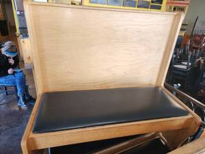 lot 18054 image: Single Wooden Booth with Black Cushioned Seat