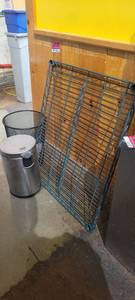 lot 18141 image: 30in Green Metal Shelf and 2 Small Trash Bins