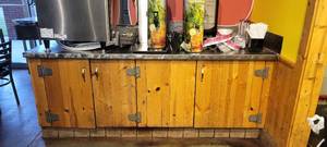 lot 18146 image: 85in Wooden Counter W Cabinets and Stainless Steel Top