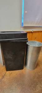 lot 18247 image: Black 30in Trash Bin W Lid and Metal Trash Bin
