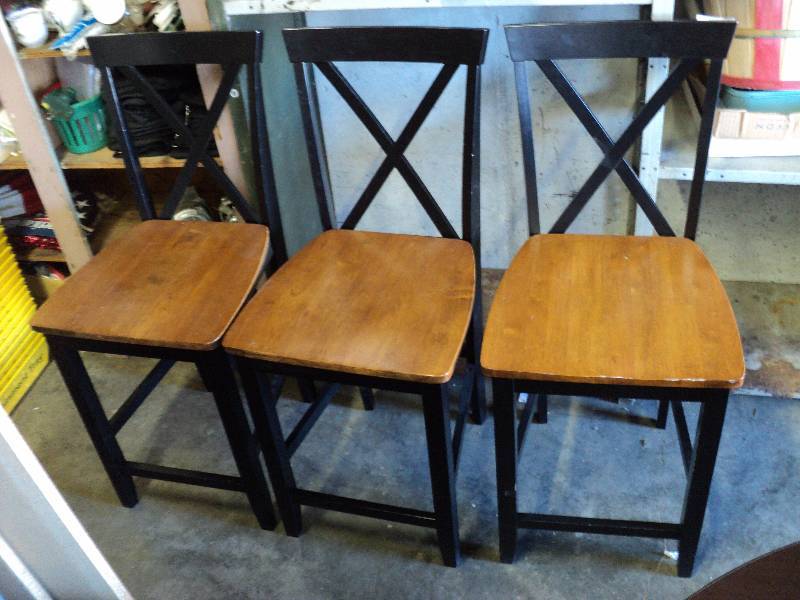 lot 4024 image: (3) ct. lot Wooden Bar stools, black back, 40-12 Tall, 24 seat height