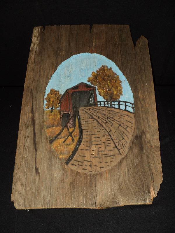 lot 4050 image: Vintage Barn wood Primitive hand carved and painted