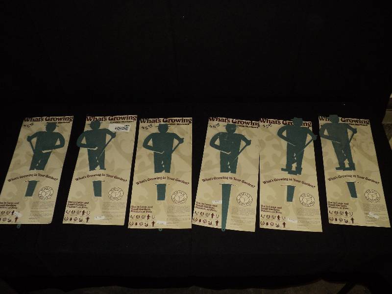 lot 4092 image: (6) ct. lot whats growing garden stake seed packet holders, male gardeners