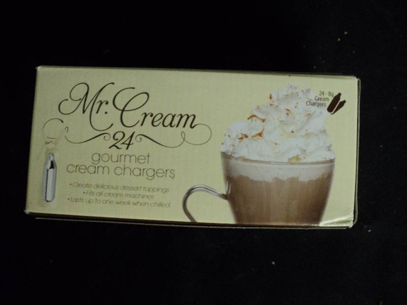 lot 4104 image: (1) box Mr Cream Gourmet Cream Chargers, 24 ct. box, chargers are 8 grams