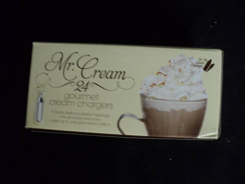 lot 4105 image: (1) box Mr Cream Gourmet Cream Chargers, 24 ct. box, chargers are 8 grams