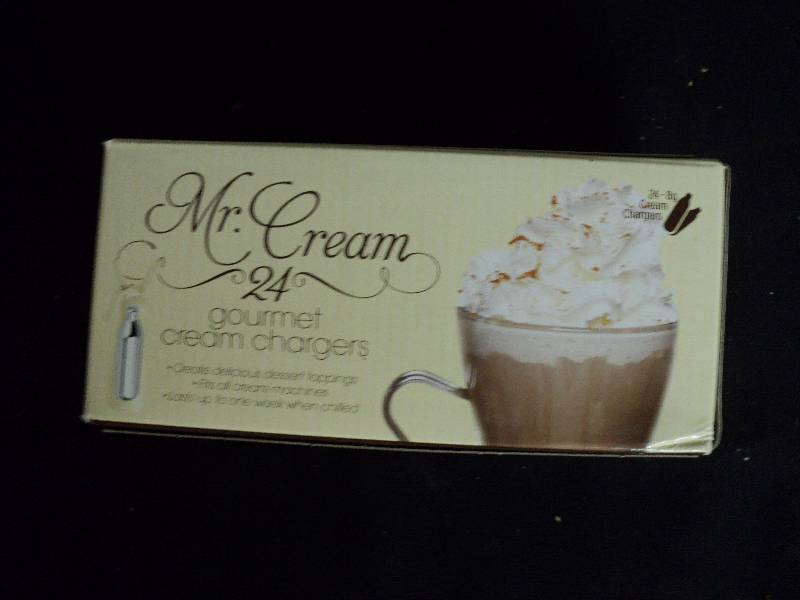 lot 4106 image: (1) box Mr Cream Gourmet Cream Chargers, 24 ct. box, chargers are 8 grams