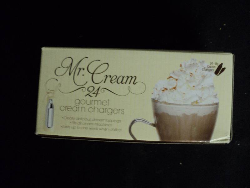 lot 4107 image: (1) box Mr Cream Gourmet Cream Chargers, 24 ct. box, chargers are 8 grams