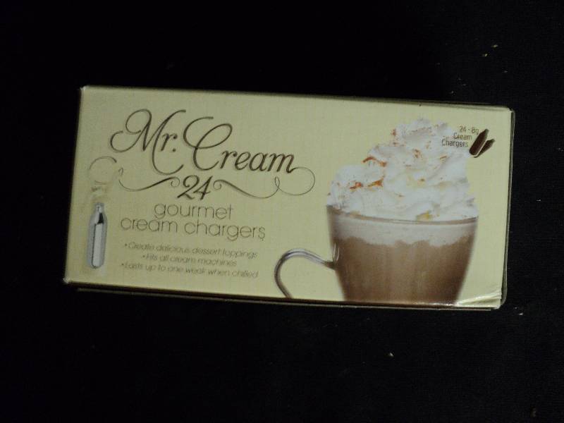 lot 4108 image: (1) box Mr Cream Gourmet Cream Chargers, 24 ct. box, chargers are 8 grams