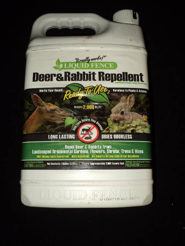 lot 4130 image: (1) gallon New Liquid Fence Deer and Rabbit repellent, Ready to use, sprayer included, covers 2,000 sq. ft.- $25 at Lowes