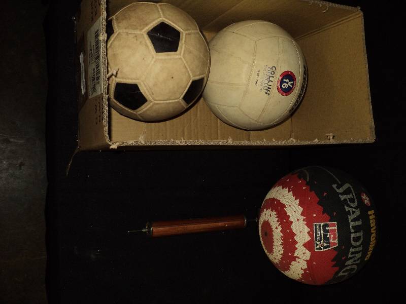 lot 4134 image: (3) ct. lot sports balls and pump soccer ball, volleyball, basketball