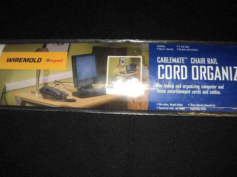 lot 4205 image: Cable Chair Rail Cord Organizer 5channel, 2 end caps, screws and anchors included