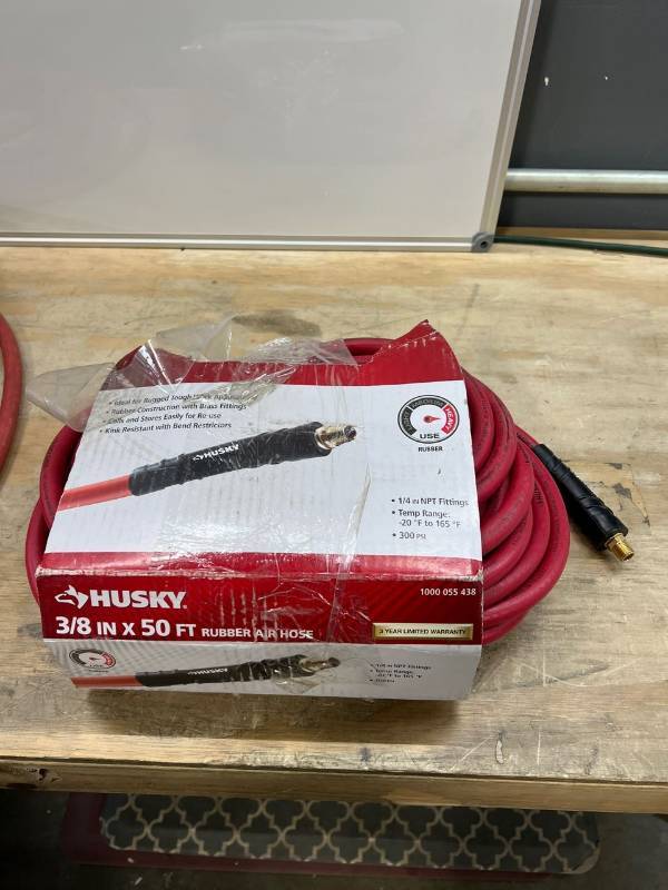 Husky 3/8 in. x 50 ft. Rubber Air Hose with Bonus 3/8 in. 59 ft. hose, Agent 86- Freezers- French Door Refrigerator- Thermal  Printer-Ridgid-Dewalt-Greenworks-Tools-Tools-Christmas Tree-Toys-Pet  Supplies- FUN Time Auction!