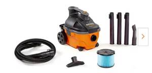 lot 40833 image: RIDGID 4 Gallon 5.0 Peak HP Portable WetDry Shop Vacuum with Fine Dust Filter, Locking Hose and Accessories