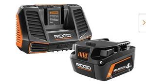lot 40839 image: RIDGID 18V Lithium-Ion MAX Output 4.0 Ah Battery and Charger Starter Kit