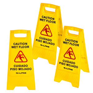 lot 57792 image: Alpine Industries 24 Yellow Bilingual Caution Wet Floor Sign 3-Pack