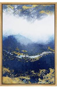 lot 57796 image: wall26 Framed Canvas Print Wall Art Blue and Gold Abstract Landscape Shapes Patterns Illustrations Modern Chic RelaxCalm Multicolor for Living Room, Bedroom, Office - 16x24 Natural