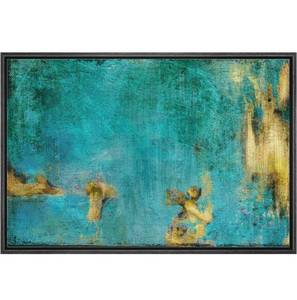 lot 57800 image: wall26 Framed Canvas Print Wall Art Teal and Gold Paint Stroke Landscape Abstract Shapes Illustrations Modern Minimalist RelaxCalm Cool for Living Room, Bedroom, Office - 16x24 Black