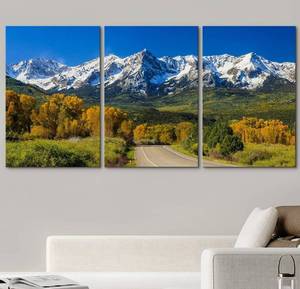 lot 57810 image: wall26 Canvas Print Wall Art Set Road Through The Snowy Mountain Landscape Nature Wilderness Photography Realism Rustic Scenic Colorful Multicolor for Living Room, Bedroom, Office - 16x24x3 Panels