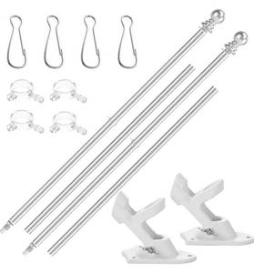 lot 57814 image: KOOV Flag Pole Kit - 6ft Aluminum Flag Pole Bracket for House, Heavy Duty Flag Pole for Garden Street Truck Boat Commercial