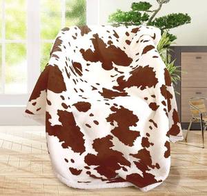 lot 57818 image: Cow Print Sherpa Blanket, Brown Cow Blanket Sherpa Blanket Fuzzy Fleece Flannel Soft Cozy Cute Animal Throw Blanket for CouchSofaBed 50x60 in
